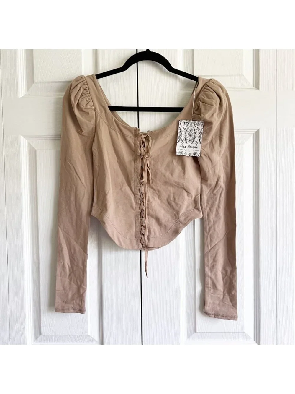 Free People Otter Tan Long Sleeve Lace-Up Corset Top Women's Size X-Small XS